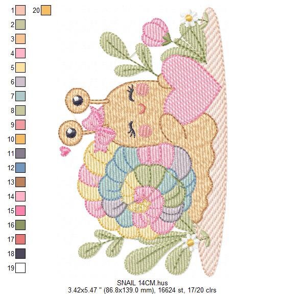 Snail embroidery design - Animal embroidery designs machine embroidery pattern - Slug baby girl embroidery file - instant download digital