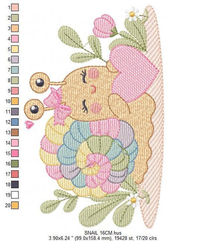 Snail embroidery design - Animal embroidery designs machine embroidery pattern - Slug baby girl embroidery file - instant download digital