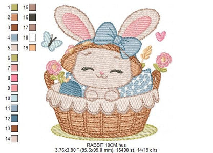 Bunny embroidery design - Rabbit embroidery designs machine embroidery pattern - Baby girl embroidery file - Rabbit in a basket download pes Marcia Embroidery