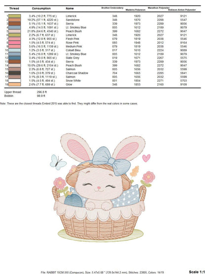 Bunny embroidery design - Rabbit embroidery designs machine embroidery pattern - Baby girl embroidery file - Rabbit in a basket download pes Marcia Embroidery