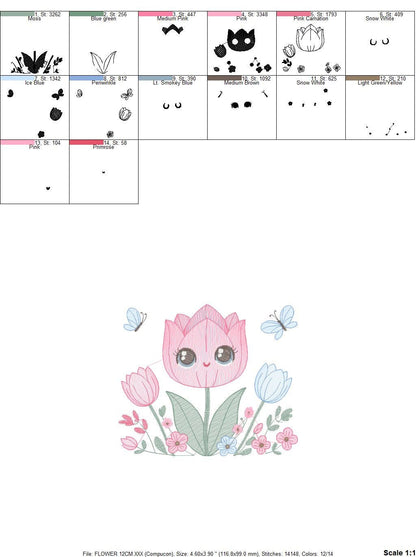 Tulip embroidery designs - Flower embroidery design machine embroidery pattern - Flower corner laurel embroidery file - instant download pes