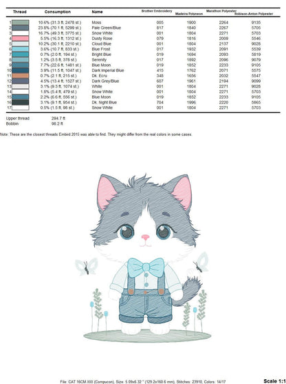Cat embroidery design - Kitty embroidery designs machine embroidery pattern - Pet embroidery file - Baby boy embroidery - instant download Marcia Embroidery
