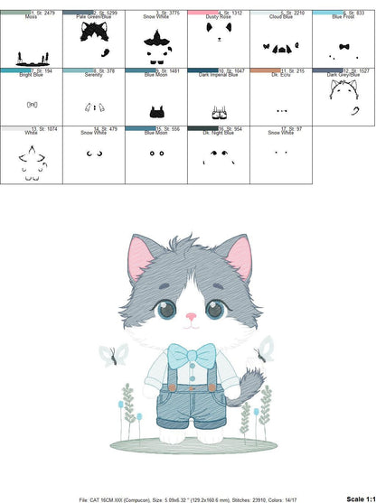 Cat embroidery design - Kitty embroidery designs machine embroidery pattern - Pet embroidery file - Baby boy embroidery - instant download Marcia Embroidery
