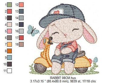 Bunny embroidery designs - Baby boy embroidery design machine embroidery pattern - Rabbit in a bike embroidery design - instant download pes Marcia Embroidery