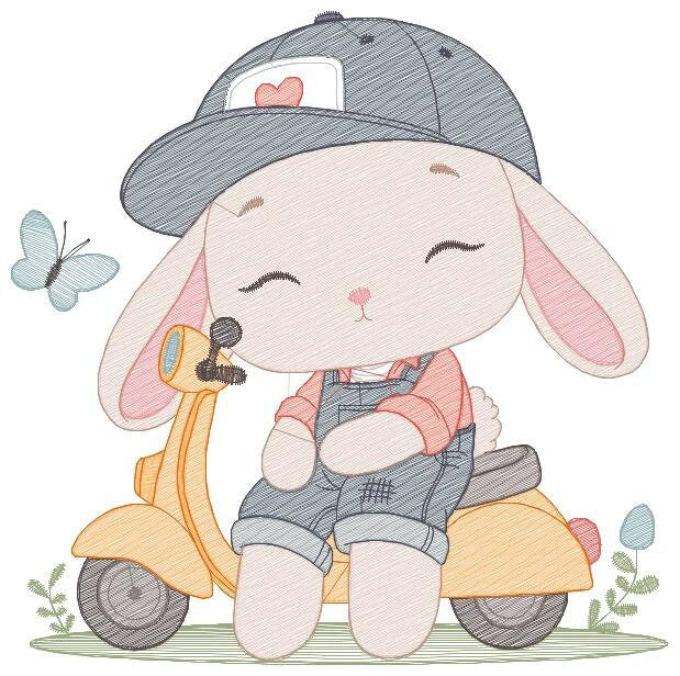 Bunny embroidery designs - Baby boy embroidery design machine embroidery pattern - Rabbit in a bike embroidery design - instant download pes Marcia Embroidery