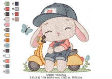 Laden Sie das Bild in den Galerie-Viewer, Bunny embroidery designs - Baby boy embroidery design machine embroidery pattern - Rabbit in a bike embroidery design - instant download pes
