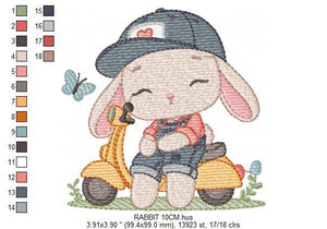 Bunny embroidery designs - Baby boy embroidery design machine embroidery pattern - Rabbit in a bike embroidery design - instant download pes