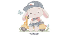 Laden Sie das Bild in den Galerie-Viewer, Bunny embroidery designs - Baby boy embroidery design machine embroidery pattern - Rabbit in a bike embroidery design - instant download pes
