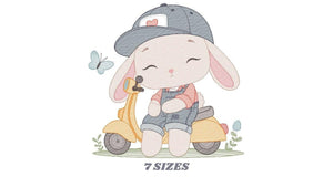 Bunny embroidery designs - Baby boy embroidery design machine embroidery pattern - Rabbit in a bike embroidery design - instant download pes