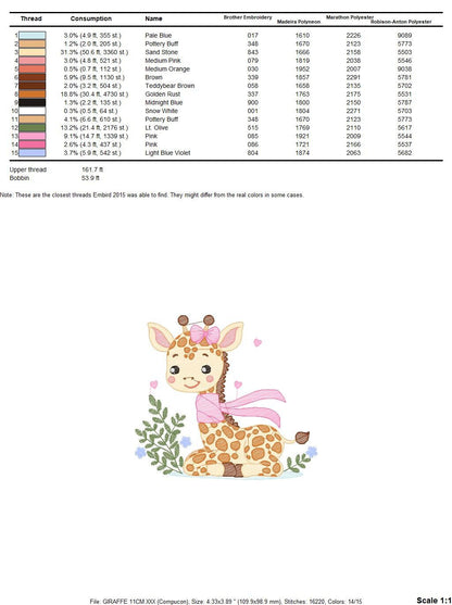 Giraffe embroidery design - Animal embroidery designs machine embroidery pattern - Baby girl embroidery file - Giraffe with flowers download