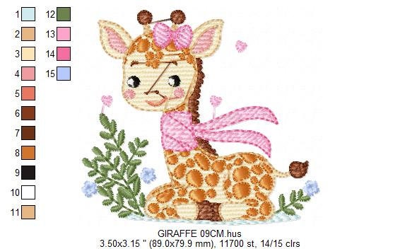 Giraffe embroidery design - Animal embroidery designs machine embroidery pattern - Baby girl embroidery file - Giraffe with flowers download