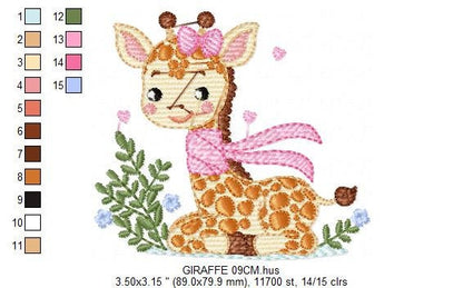 Giraffe embroidery design - Animal embroidery designs machine embroidery pattern - Baby girl embroidery file - Giraffe with flowers download