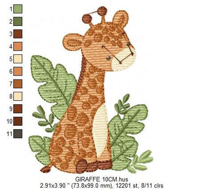 Giraffe with tropical plants embroidery design - Safari Animal embroidery designs machine embroidery pattern - Instant digital download pes - Marcia Embroidery