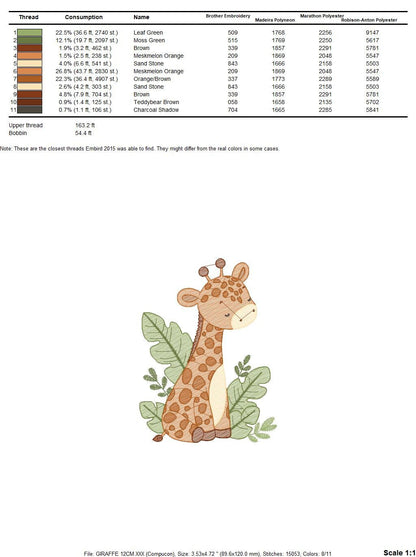 Giraffe with tropical plants embroidery design - Safari Animal embroidery designs machine embroidery pattern - Instant digital download pes - Marcia Embroidery