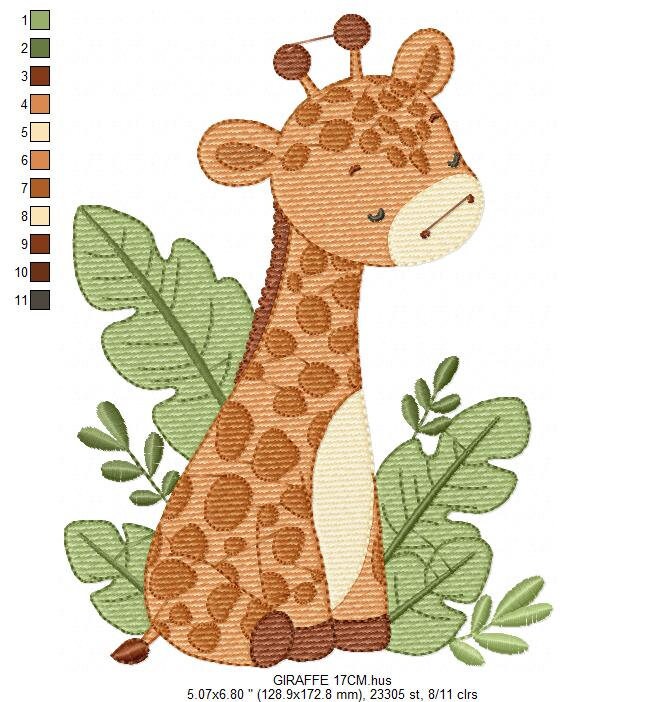 Giraffe with tropical plants embroidery design - Safari Animal embroidery designs machine embroidery pattern - Instant digital download pes - Marcia Embroidery
