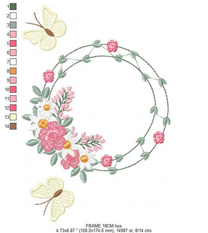 Flower Frame embroidery designs - Delicate Butterfly embroidery design machine embroidery pattern - Wreath embroidery file - girl embroidery - Marcia Embroidery