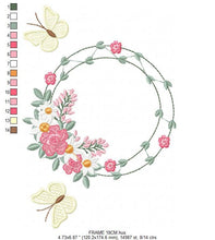 Laden Sie das Bild in den Galerie-Viewer, Flower Frame embroidery designs - Delicate Butterfly embroidery design machine embroidery pattern - Wreath embroidery file - girl embroidery
