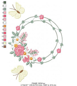 Flower Frame embroidery designs - Delicate Butterfly embroidery design machine embroidery pattern - Wreath embroidery file - girl embroidery