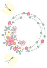 Cargar imagen en el visor de la galería, Flower Frame embroidery designs - Delicate Butterfly embroidery design machine embroidery pattern - Wreath embroidery file - girl embroidery
