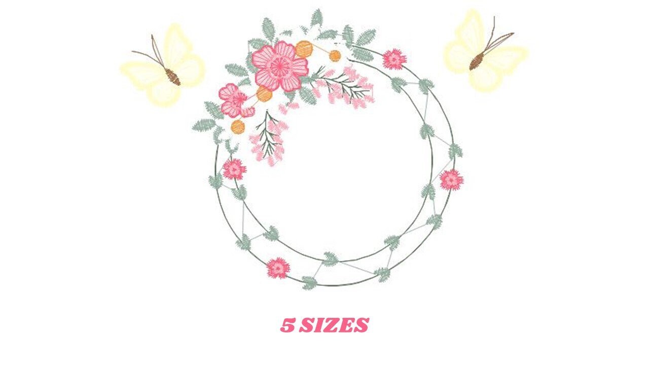 Flower Frame embroidery designs - Delicate Butterfly embroidery design machine embroidery pattern - Wreath embroidery file - girl embroidery - Marcia Embroidery