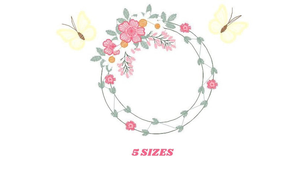 Flower Frame embroidery designs - Delicate Butterfly embroidery design machine embroidery pattern - Wreath embroidery file - girl embroidery