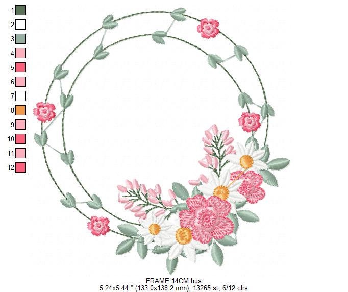 Monogram Frame embroidery designs - Flower embroidery design machine embroidery pattern - Rose wreath embroidery file - instant download HUS