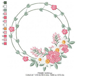 Monogram Frame embroidery designs - Flower embroidery design machine embroidery pattern - Rose wreath embroidery file - instant download HUS