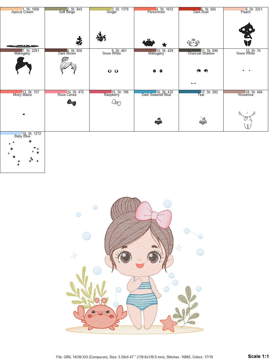 Swimmer embroidery designs - Baby girl embroidery design machine embroidery pattern - Pool embroidery Beach embroidery girl with floater Marcia Embroidery
