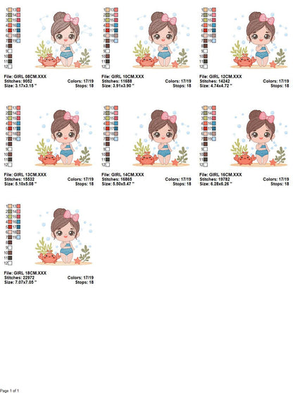 Swimmer embroidery designs - Baby girl embroidery design machine embroidery pattern - Pool embroidery Beach embroidery girl with floater Marcia Embroidery