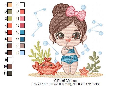 Swimmer embroidery designs - Baby girl embroidery design machine embroidery pattern - Pool embroidery Beach embroidery girl with floater Marcia Embroidery