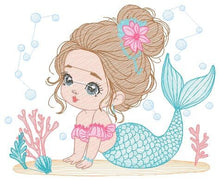 Charger l&#39;image dans la galerie, Mermaid embroidery designs - Princess embroidery design machine embroidery pattern - Mermaid rippled design Baby girl embroidery download

