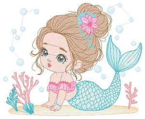 Mermaid embroidery designs - Princess embroidery design machine embroidery pattern - Mermaid rippled design Baby girl embroidery download