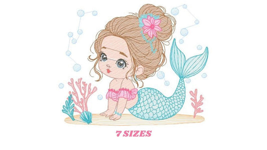 Mermaid embroidery designs - Princess embroidery design machine embroidery pattern - Mermaid rippled design Baby girl embroidery download