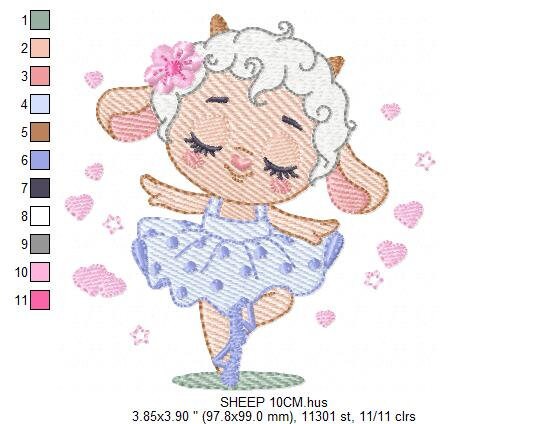 Ballerina Sheep embroidery design - Lamb Ballerina embroidery designs machine embroidery pattern - baby girl embroidery file - pes download