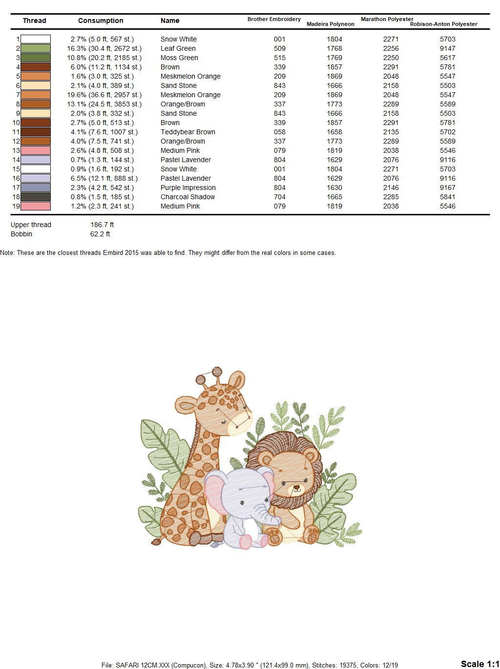 Safari embroidery designs - Animals embroidery design machine embroidery pattern - Elephant embroidery file - Giraffe embroidery Lion design Marcia Embroidery