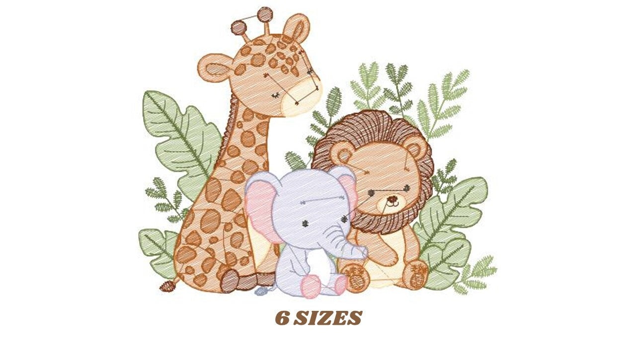 Safari embroidery designs - Animals embroidery design machine embroidery pattern - Elephant embroidery file - Giraffe embroidery Lion design Marcia Embroidery