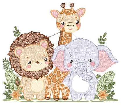 Safari wild animals embroidery designs - Elephant Giraffe and Lion machine embroidery pattern - Baby boy file - Instant digital download pes - Marcia Embroidery