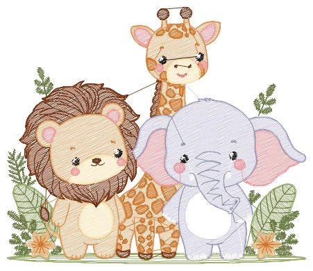 Safari wild animals embroidery designs - Elephant Giraffe and Lion machine embroidery pattern - Baby boy file - Instant digital download pes