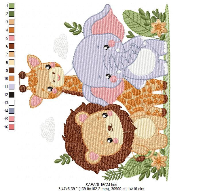 Safari wild animals embroidery designs - Elephant Giraffe and Lion machine embroidery pattern - Baby boy file - Instant digital download pes - Marcia Embroidery
