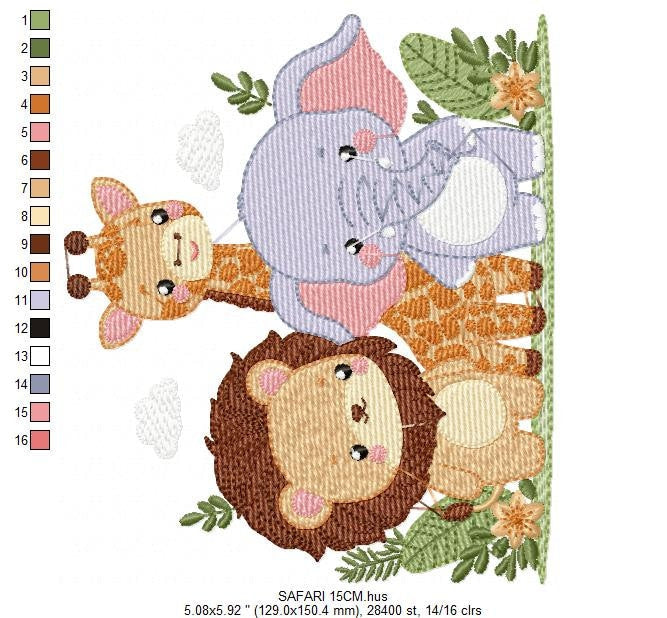 Safari wild animals embroidery designs - Elephant Giraffe and Lion machine embroidery pattern - Baby boy file - Instant digital download pes - Marcia Embroidery