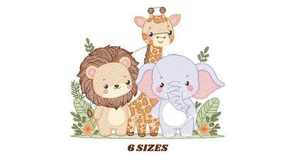 Safari wild animals embroidery designs - Elephant Giraffe and Lion machine embroidery pattern - Baby boy file - Instant digital download pes - Marcia Embroidery