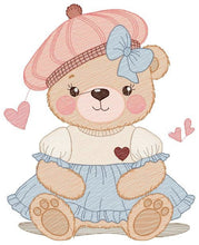 Charger l&#39;image dans la galerie, Female Bear embroidery designs - Baby girl embroidery design machine embroidery pattern - Bear with lace and dress embroidery file pes jef
