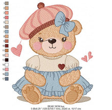 Load image into Gallery viewer, Female Bear embroidery designs - Baby girl embroidery design machine embroidery pattern - Bear with lace and dress embroidery file pes jef
