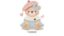 Load image into Gallery viewer, Female Bear embroidery designs - Baby girl embroidery design machine embroidery pattern - Bear with lace and dress embroidery file pes jef
