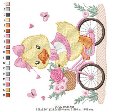 Duck embroidery design - Baby girl embroidery designs machine embroidery pattern - animal embroidery file - duck with bike and flowers