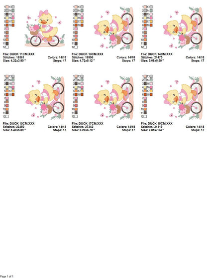 Duck embroidery design - Baby girl embroidery designs machine embroidery pattern - animal embroidery file - duck with bike and flowers