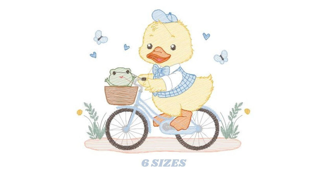 Duck embroidery design - Baby boy embroidery designs machine embroidery pattern - animal embroidery file - duck with bike and flowers pes