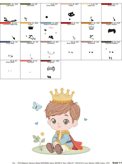 Prince embroidery designs - King embroidery design machine embroidery pattern - Baby boy embroidery file - Fairytale digital download pes