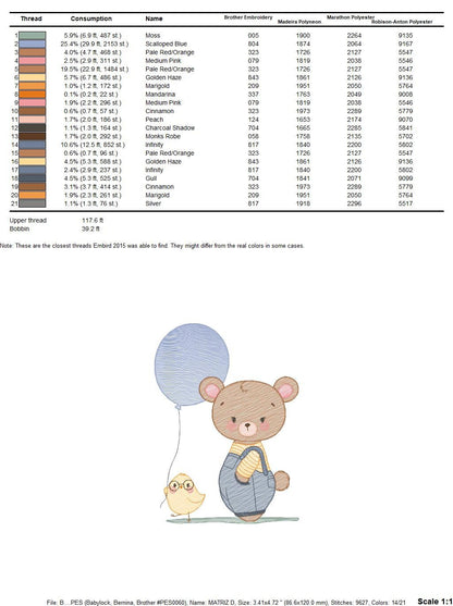 Balloon embroidery designs - Bear with balloons embroidery design machine embroidery pattern - Birthday embroidery file - instant download Marcia Embroidery