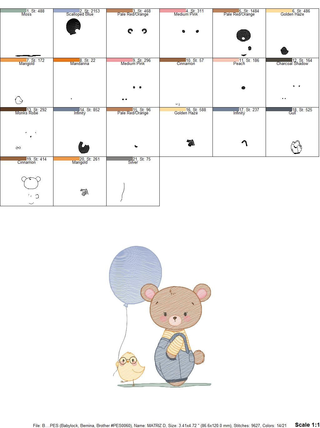 Balloon embroidery designs - Bear with balloons embroidery design machine embroidery pattern - Birthday embroidery file - instant download Marcia Embroidery